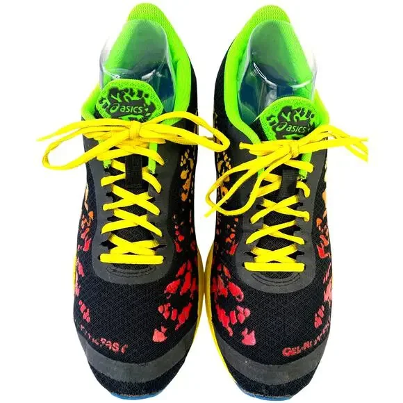 Asics Men's T307N GEL NoosaFAST Running Racing Shoe Black Green Yellow Red S 11 - Picture 2 of 10